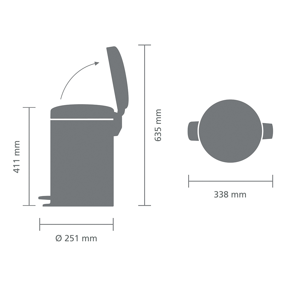 Pedalhink Brabantia Newicon 12 l, Matt Svart, fingerprint proof