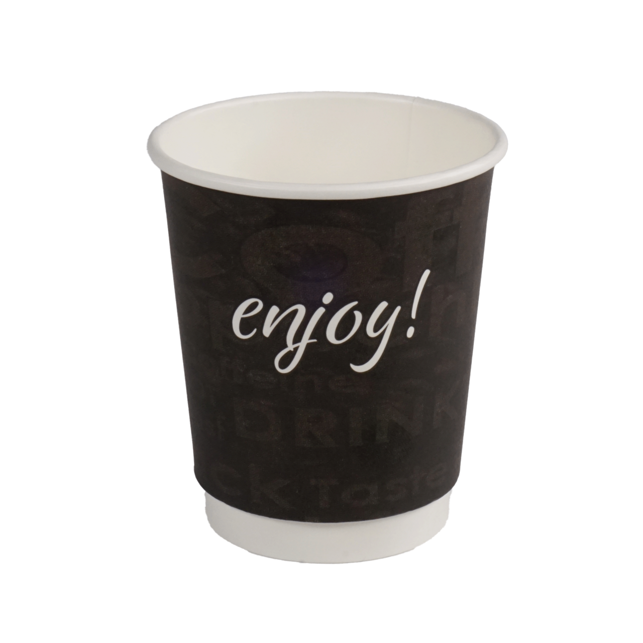 Take Away double wall paper cup Enjoy! 23 cl, Black with beverage motifs.